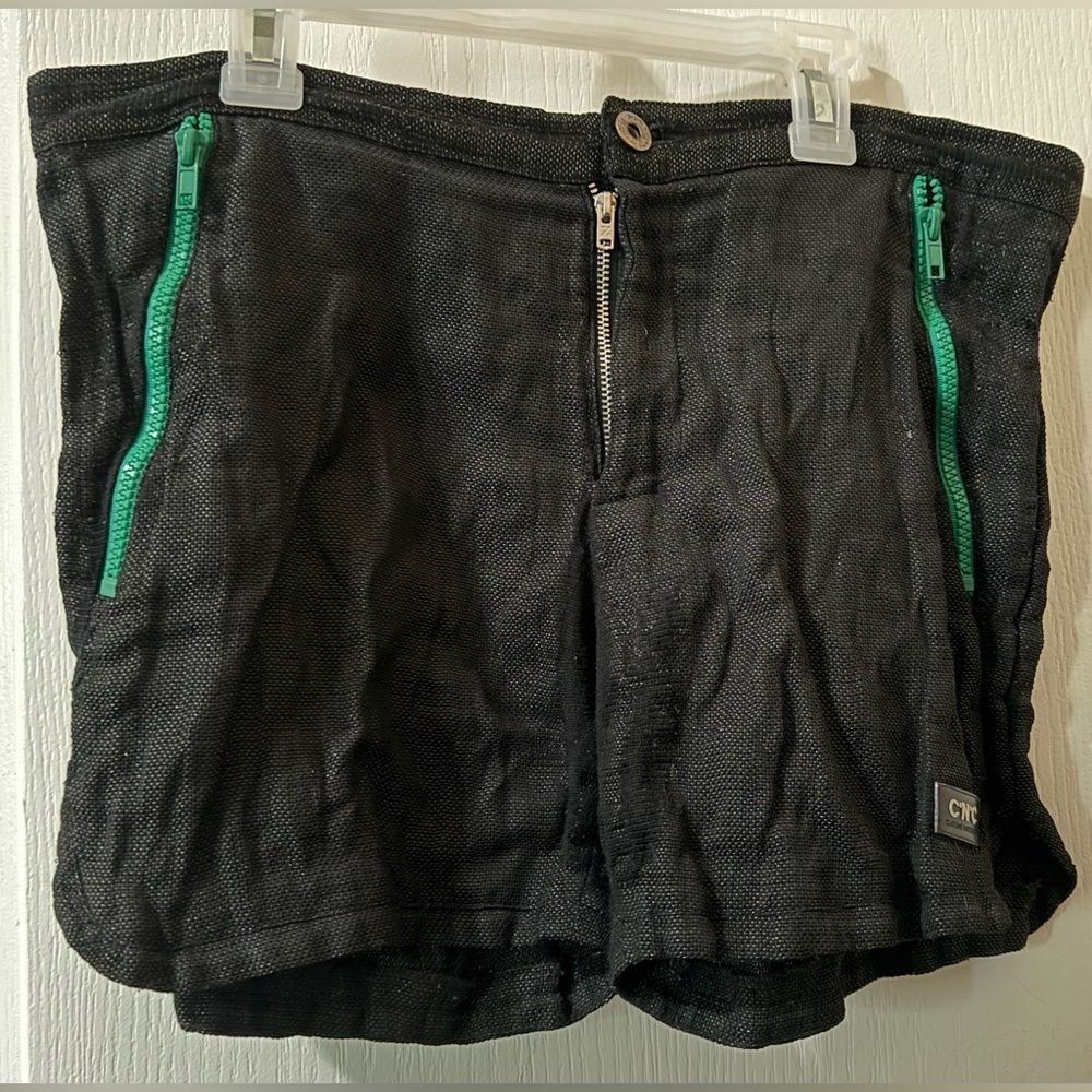 C.N.C Costume National Men’s Black Mesh Shorts Size 36 Designer Green Zip Detail
